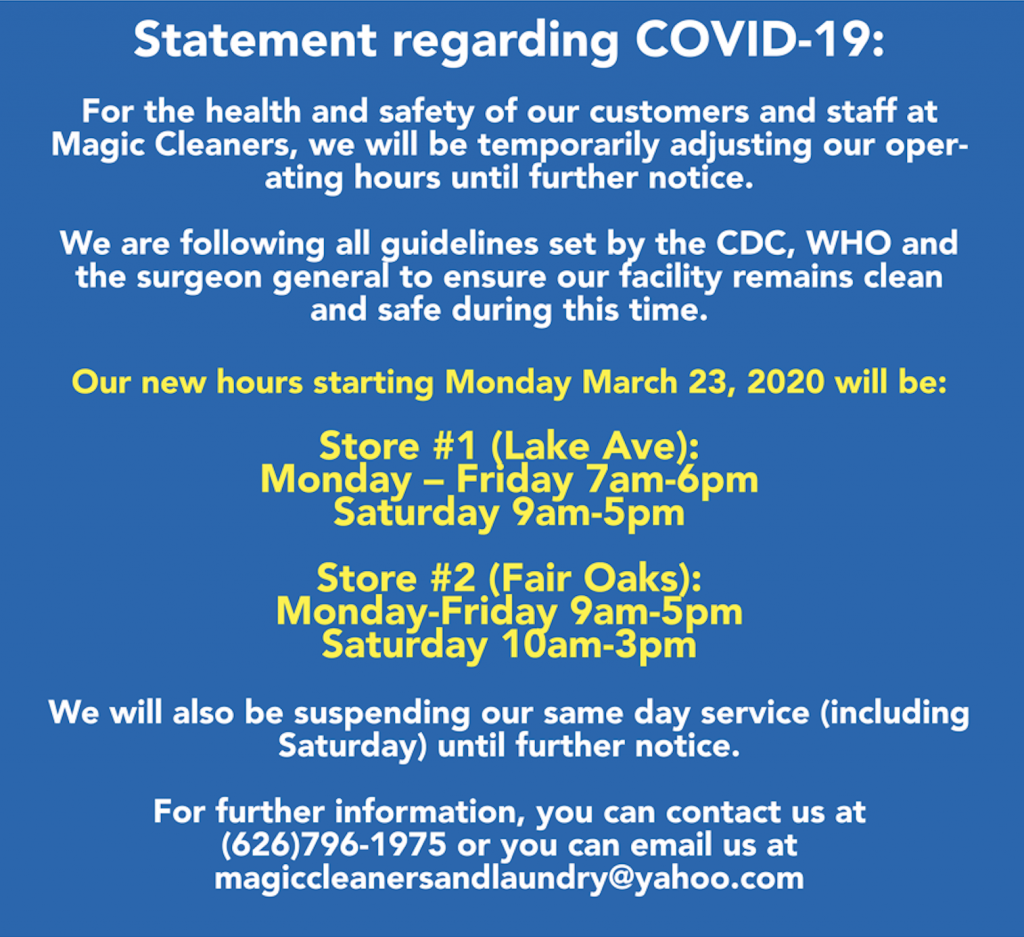 Magic Cleaners and Laundry, Inc. Dry Cleaners Pasadena CA